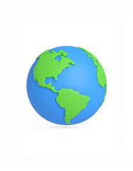 Cartoon planet Earth on white background. 3d realistic globe icon. Planet Earth day or Environment day concept.cartography, global, land, map, science, social media, sphere, topography, world map,