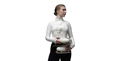 Figure skater woman on white background