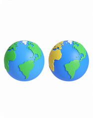 Naklejka premium Cartoon planet Earth on white background. 3d realistic globe icon. Planet Earth day or Environment day concept.cartography, global, land, map, science, social media, sphere, topography, world map,