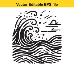 Monochrome Depiction of Ocean Waves and Sky, Illustrating Serenity and the Unpredictable Nature of the Sea