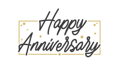 Happy Anniversary elegant lettering design with golden frame. Calligraphic greeting card.