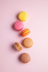 Macarons on Pink Background, Overhead Food Shot