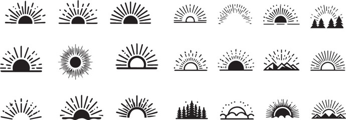 Sun rise set, sunset vector icons, sunburst rays collection.eps