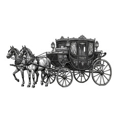 Fototapeta premium Vintage Illustration of a Horse Drawn Carriage Isolated on Black Background