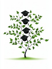 Graduation Caps on Tree Branches Symbolizing Growth and Education