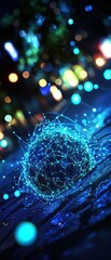 Blue Digital Sphere with Glowing Network Connections at Night