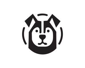 Geometric husky dog face icon in minimalist circle logo