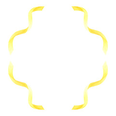 Yellow ribbon frame border, hand drawn watercolor illustration isolated on white background. Template for greeting card or invitation, postcards and other printed products.