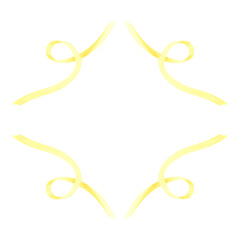 Yellow ribbon frame border, hand drawn watercolor illustration isolated on white background. Template for greeting card or invitation, postcards and other printed products.