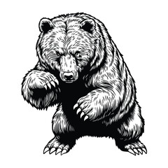 Vintage Grizzly Bear Illustration – Hand Drawn Engraving Style Wild Animal Drawing