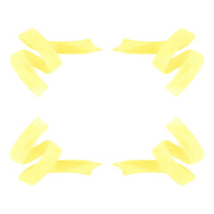 Yellow wavy ribbon frame border, hand drawn watercolor illustration isolated on white background. Template for greeting card or invitation, postcards and other printed products.