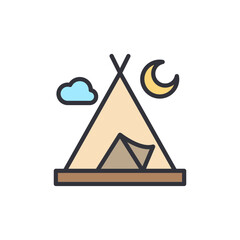 Dreamy Night Camping Scene Under The Crescent Moon And Fluffy Cloud