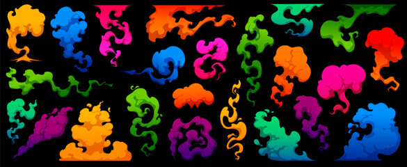 Artistic vector of vibrant colored smoke swirling as mist and vapor. Ideal for backgrounds, posters, and digital compositions where fluid abstract motion and gradient textures bring depth and energy.