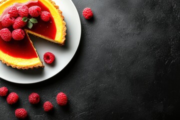 Delicious Cheesecake Tart with Fresh Raspberries and Red Jelly