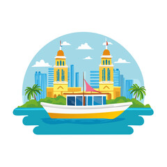 Fototapeta premium Miami Beach Boat Trip Illustration