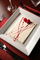 Elegant Dessert Presentation with Raspberries and Sauce Drizzle