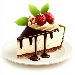 Delicious Chocolate Cheesecake Slice with Raspberries and Cream