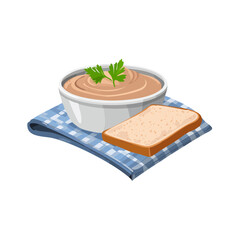 Chicken Liver Pate with Toast on Blue Gingham Napkin Illustration