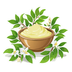 Shea Butter Cream in Bowl with Flowers and Leaves