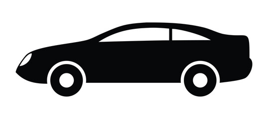 Black Sports Car Silhouette Side View Icon.  Coupe Vehicle Profile Graphic.