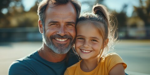 Joyful moment between a father and daughter outdoors during daytime at a park