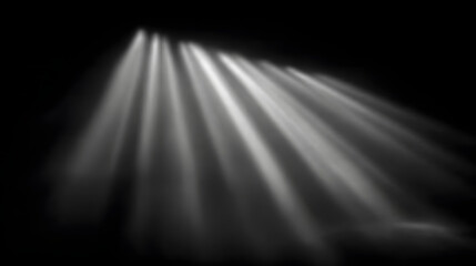 Dramatic White Light Beams or Volumetric Rays on a Dark Black Background, Spotlight Effect