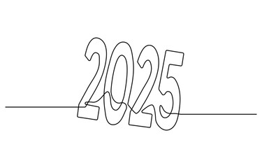 Fototapeta premium 2025 Happy New Year . Christmas symbols 2025 .Continuous one line drawing.2025 one continuous line drawing element. Minimalist New year symbol with editable stroke. Vector illustration