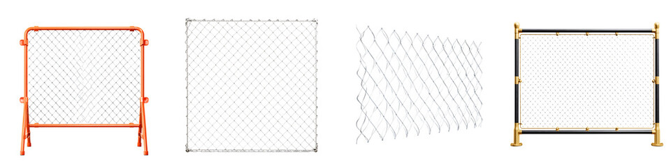 Obraz premium Set of Wire Fences: Security and Boundary Elements on White