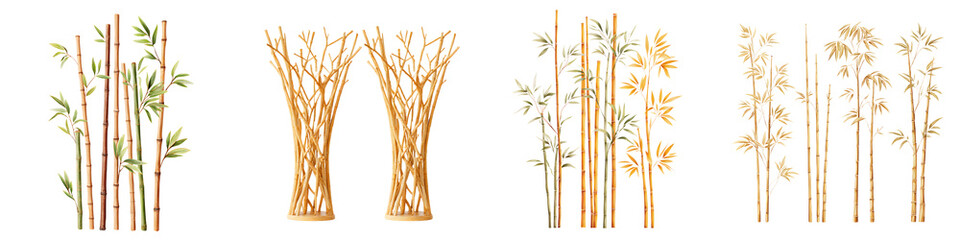Obraz premium Watercolor Bamboo Collection: Green and Gold Asian Plant Elements