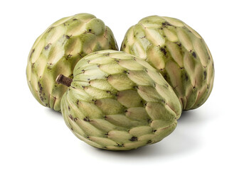 Obraz premium Fresh Cherimoya Fruits, Green Tropical Produce, Closeup