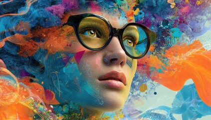 Creative Abstract Art Woman Face Digital Expression Vibrant Colors