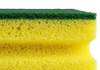 Close up of yellow and green sponge isolated on transparent background