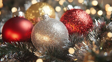 3D render of tinsel and glitter decorations