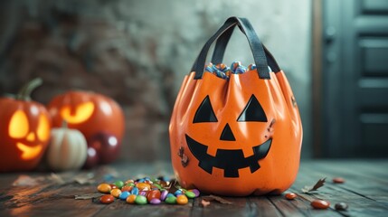 3D render of trick-or-treat bag with candy