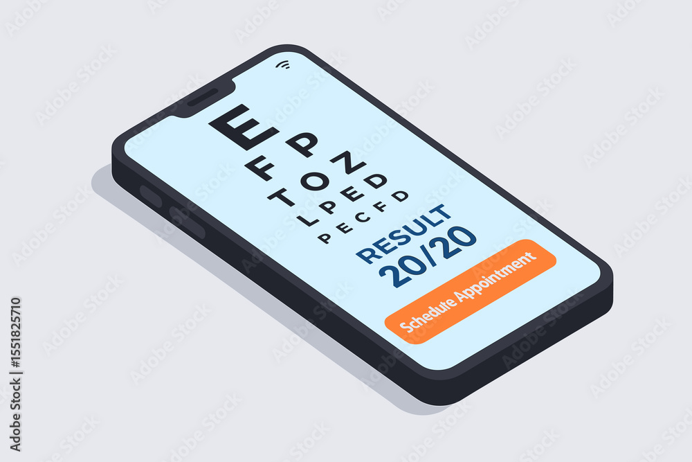 Wall mural vision testing app interface on smartphone for eye health monitoring
