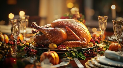 3D render of turkey centerpiece with utensils
