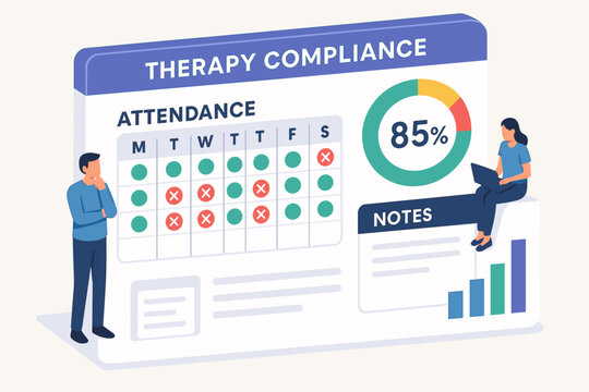 Therapy compliance dashboard with attendance tracker and notes section