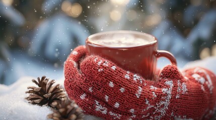 3D render of winter mittens and cocoa
