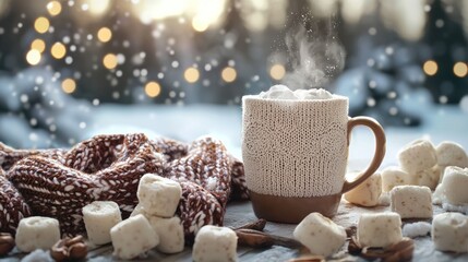3D render of winter mittens and cocoa