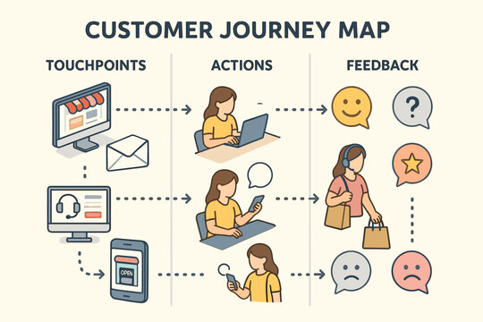 Customer journey map: touchpoints, actions, feedback in business strategy