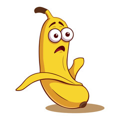 Funny Banana Cartoon Vector. Playful Yellow Fruit Mascot in white background