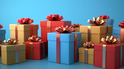 3D render of wrapped presents and bows