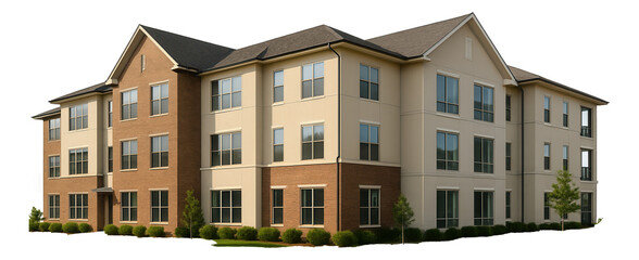 Fototapeta premium A suburban apartment complex with ample parking and green spaces, suitable for families.