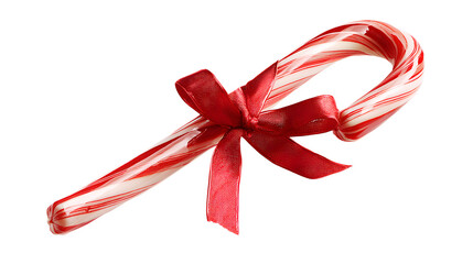  Red candy cane with a ribbon isolated on a white background