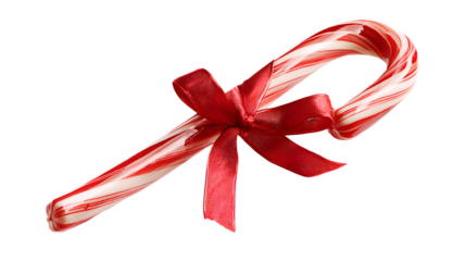  Red candy cane with a ribbon isolated on a white background