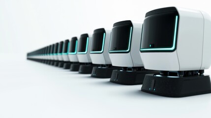3D lineup of AI-powered defect detectors on white background