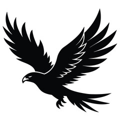 Obraz premium Black silhouette of a bird with spread wings in flight mode