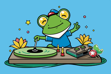 DJ Frog spinning water lily