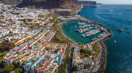 Puerto De Mogan, Gran Canaria, Spain, seen from above. The popular tourist destination from many angles.