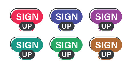 Sign Up Call to Action Button Label Set. Vibrant Registration Badges for Website, App Onboarding, Subscription UI Vector